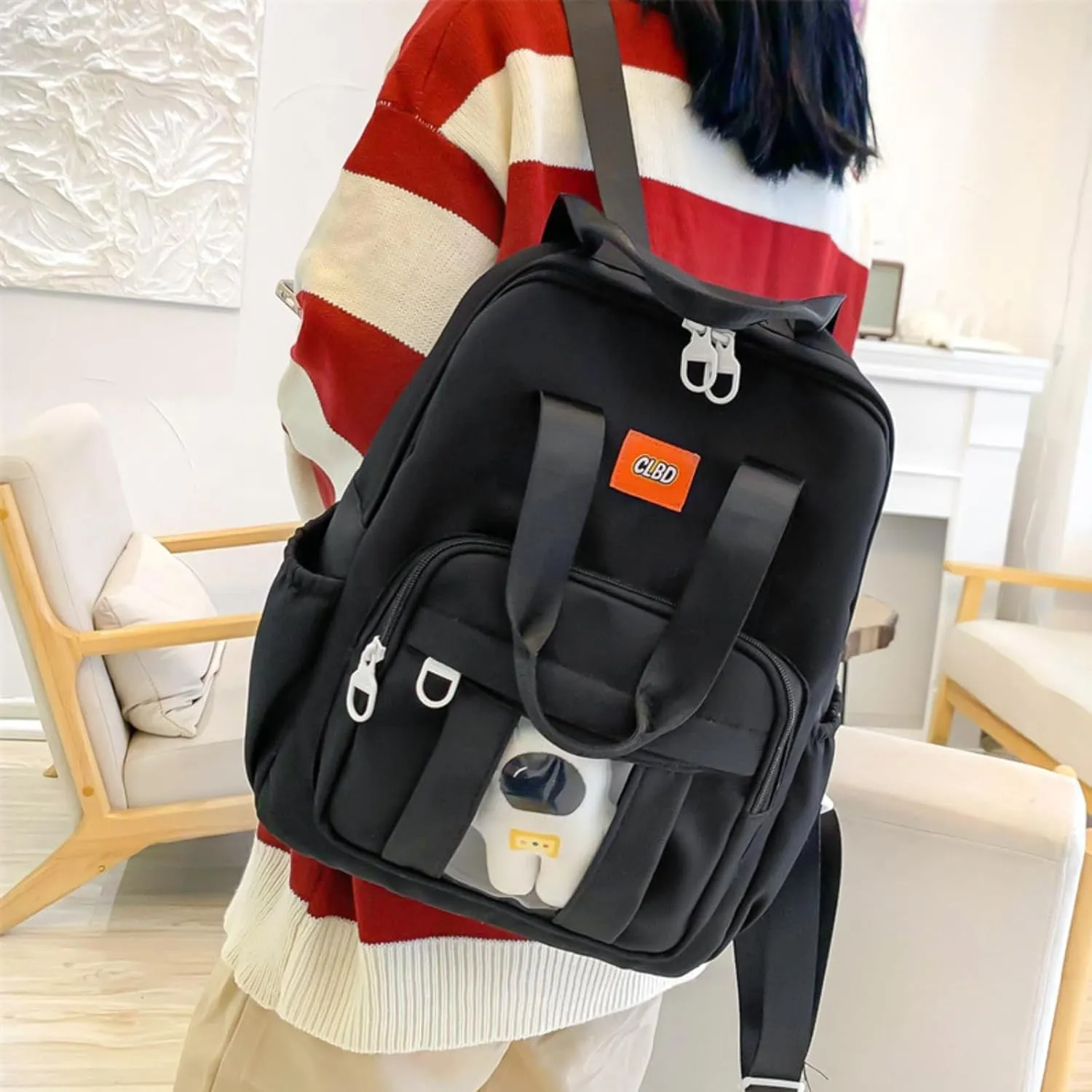 Kawaii Backpack with Cute Accessories 13 Inch Laptop Anti-Theft Travel Aesthetic New Semester Gifts Handbag (black,Medium(25 Liter))