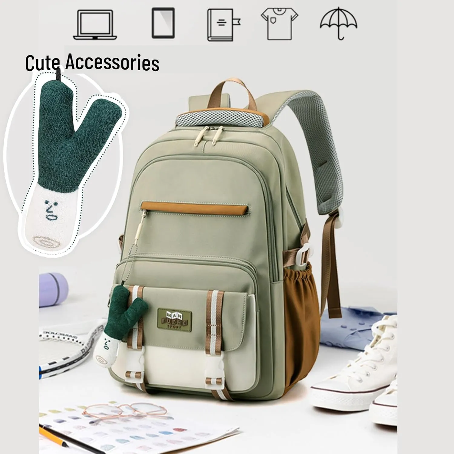Kawaii Backpack with Cute Accessories Pendant Travel Bag Large Outdoor Waterproof Casual Daypack Women Men (Blue)