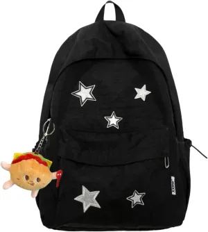 Kawaii Backpack with Cute Accessories Pendant Travel Casual Daypack Lightweight Laptop Bags Outdoor Women (Black)