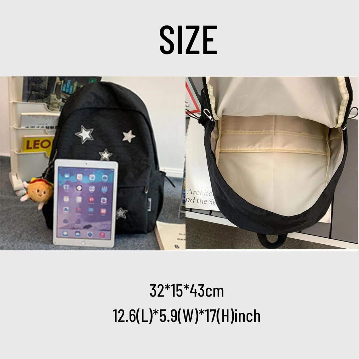 Kawaii Backpack with Cute Accessories Pendant Travel Casual Daypack Lightweight Laptop Bags Outdoor Women (Black)