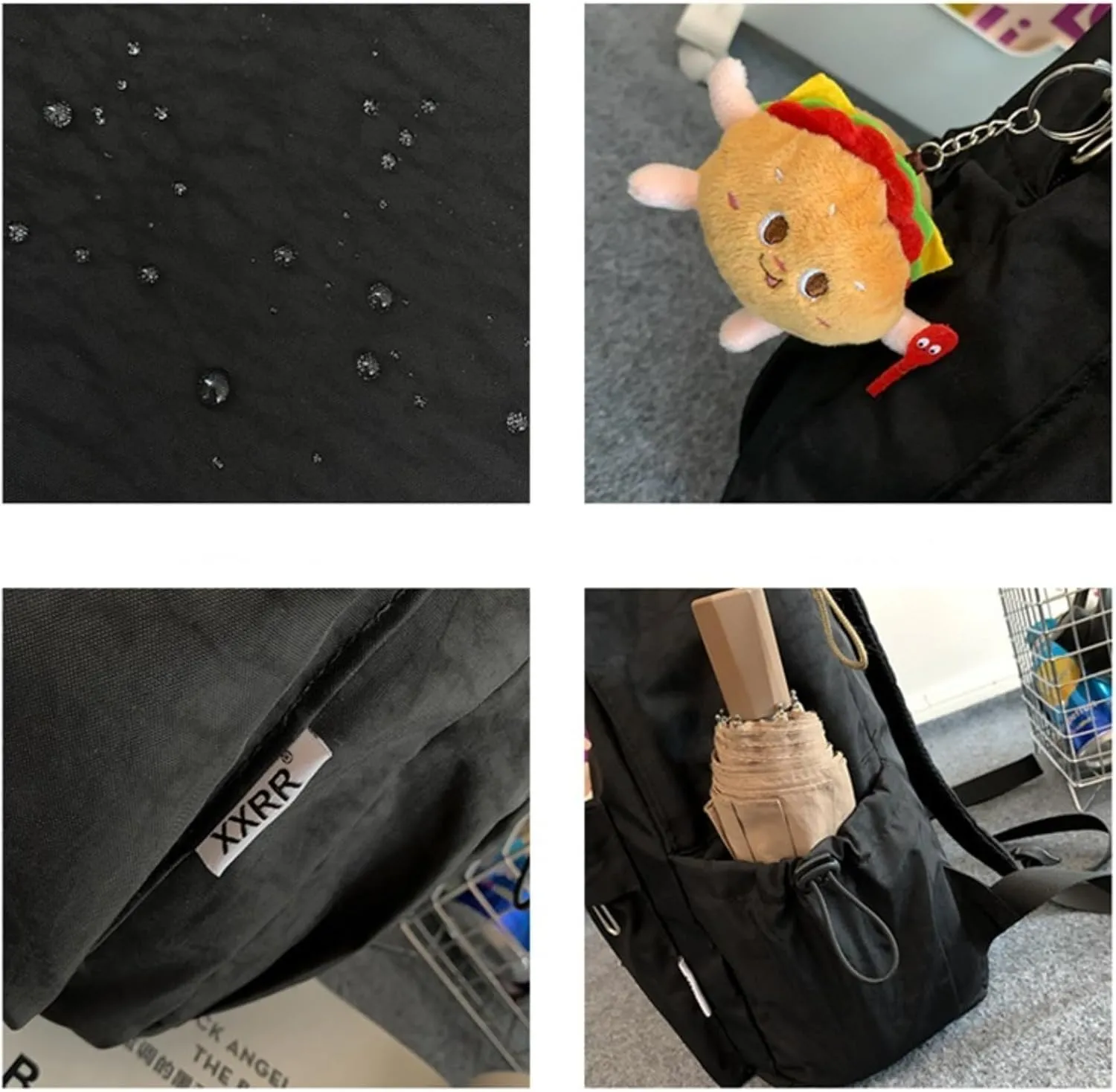 Kawaii Backpack with Cute Accessories Pendant Travel Casual Daypack Lightweight Laptop Bags Outdoor Women (Black)