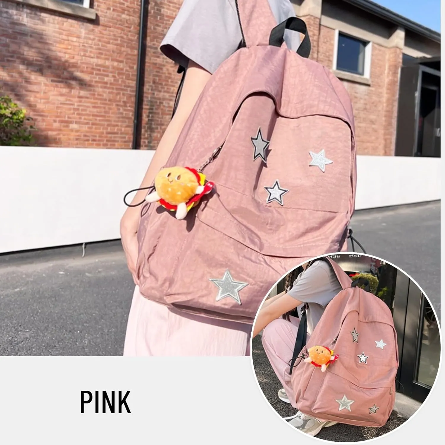 Kawaii Backpack with Cute Accessories Pendant Travel Casual Daypack Lightweight Laptop Bags Outdoor Women (Pink)