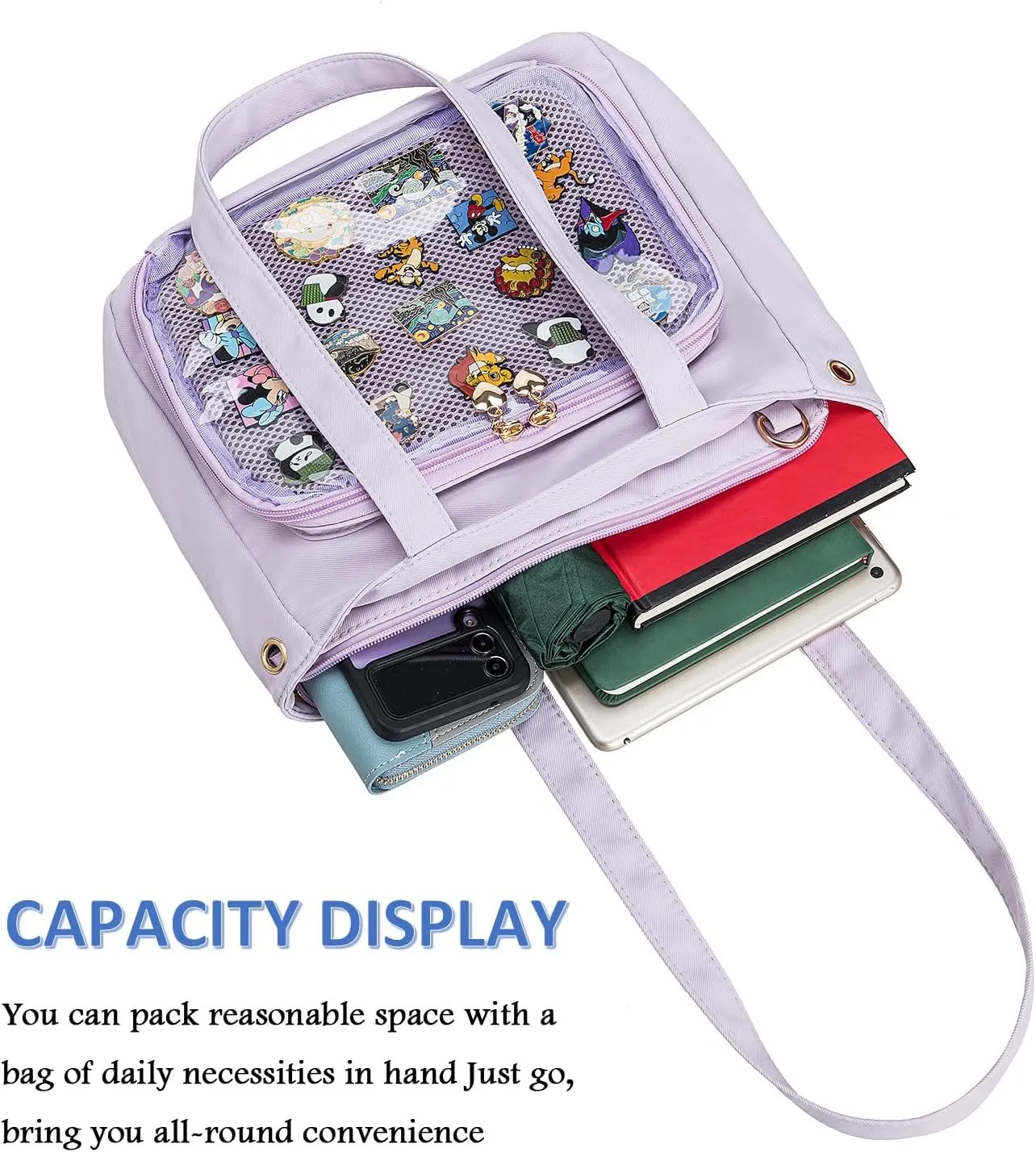 Kawaii Pins Display Ita Tote Canvas Shoulder Crossbody Bag Purses and Handbags