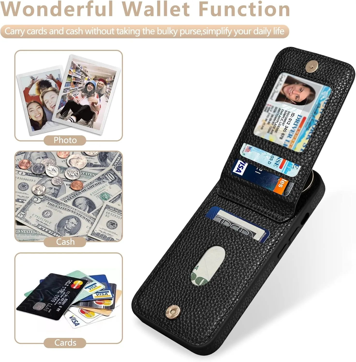 Keallce Case for iPhone 14 Plus 6.7'' Detachable Crossbody Wallet Case with RFID Blocking Card Slots, 360?Stand Ring Flip Leather Protective Cover Lanyard Shoulder Strap Women for iPhone 14 Plus,Black