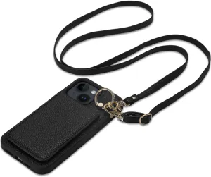 Keallce Case for iPhone 14 Plus 6.7'' Detachable Crossbody Wallet Case with RFID Blocking Card Slots, 360?Stand Ring Flip Leather Protective Cover Lanyard Shoulder Strap Women for iPhone 14 Plus,Black