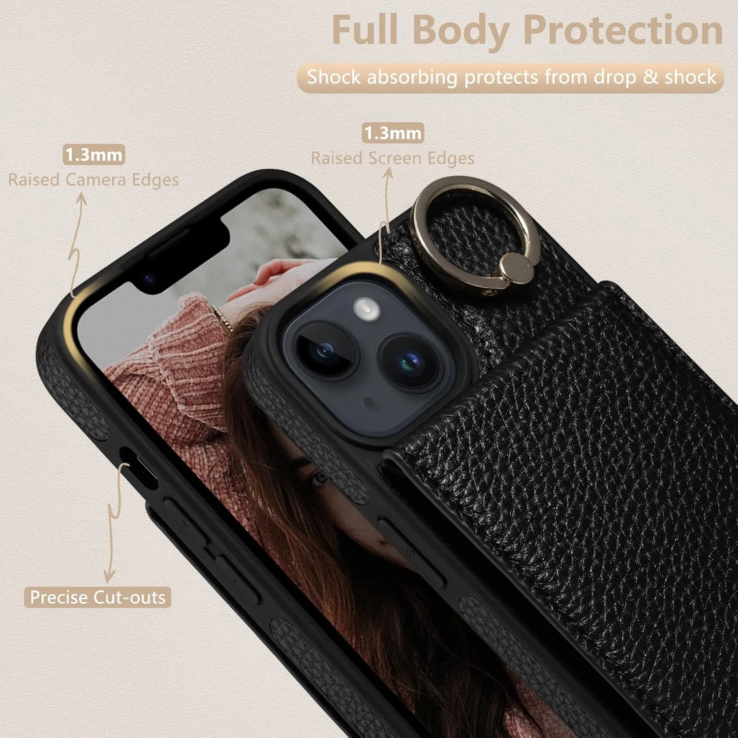 Keallce Case for iPhone 14 Plus 6.7'' Detachable Crossbody Wallet Case with RFID Blocking Card Slots, 360?Stand Ring Flip Leather Protective Cover Lanyard Shoulder Strap Women for iPhone 14 Plus,Black