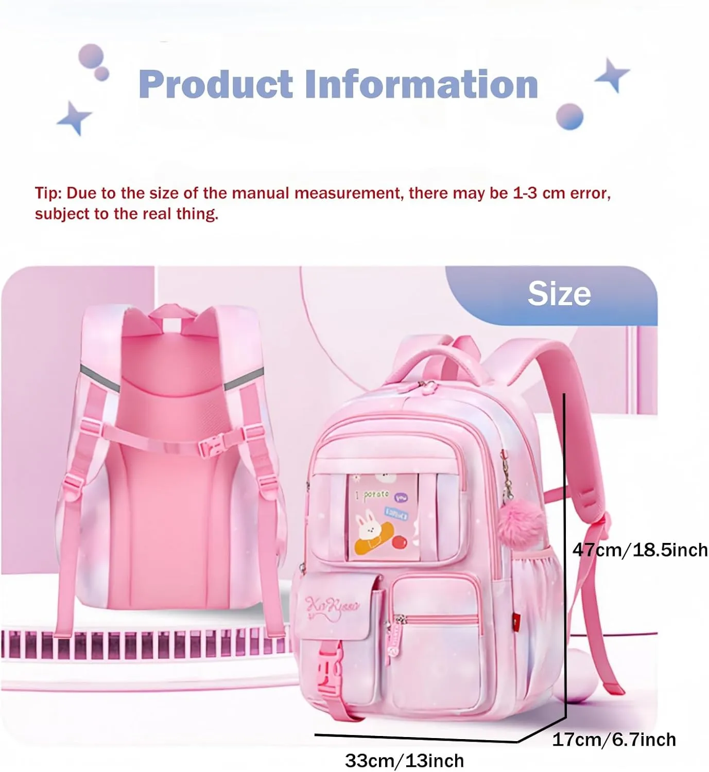 Kids Backpack for Girls Cute School Bag for Girls Elementary Middle School Students Book Bag Blue Teens Back Pack