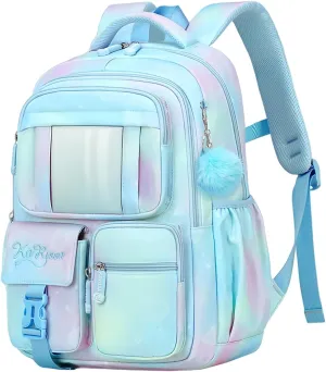 Kids Backpack for Girls Cute School Bag for Girls Elementary Middle School Students Book Bag Blue Teens Back Pack