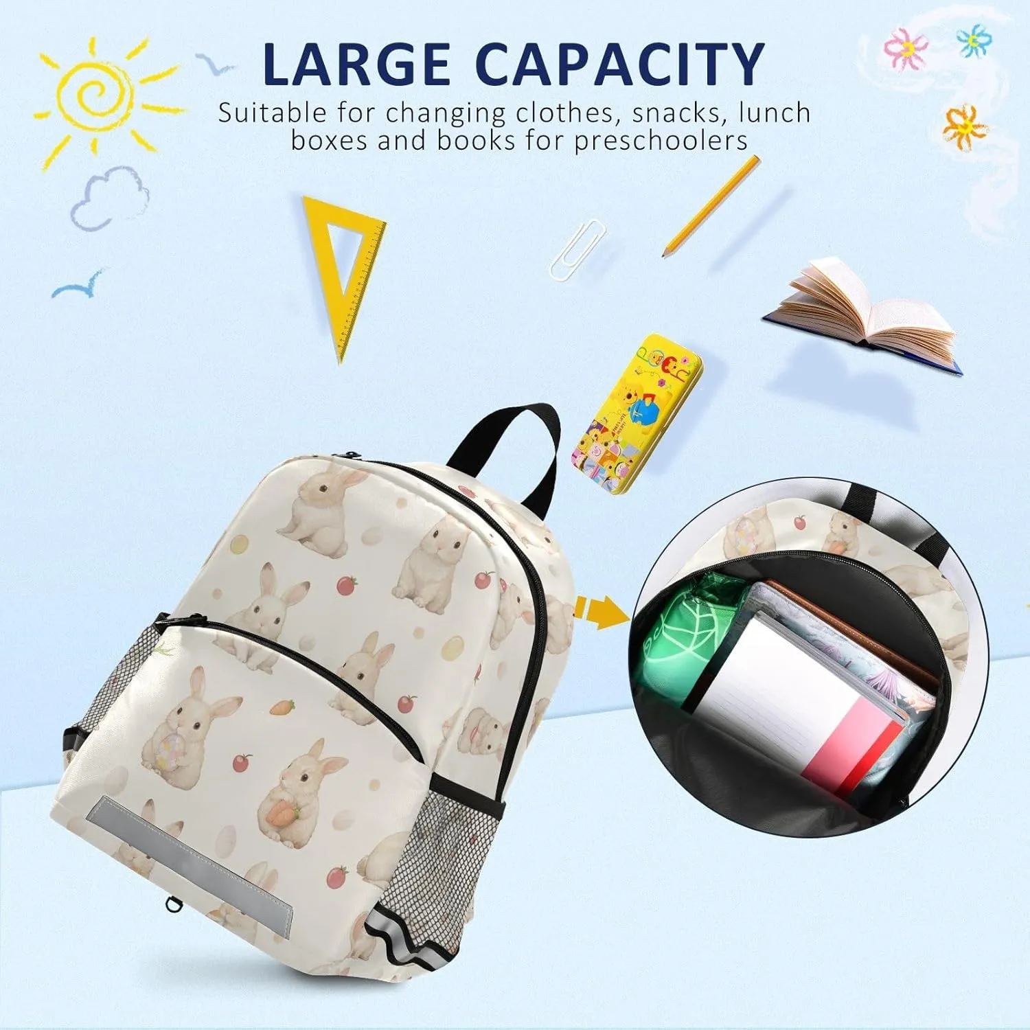 Kids Backpack for Preschool, Happy Easter Rabbit Bunny Pink, Multifunctional Bookbag Cute Travel Back Pack