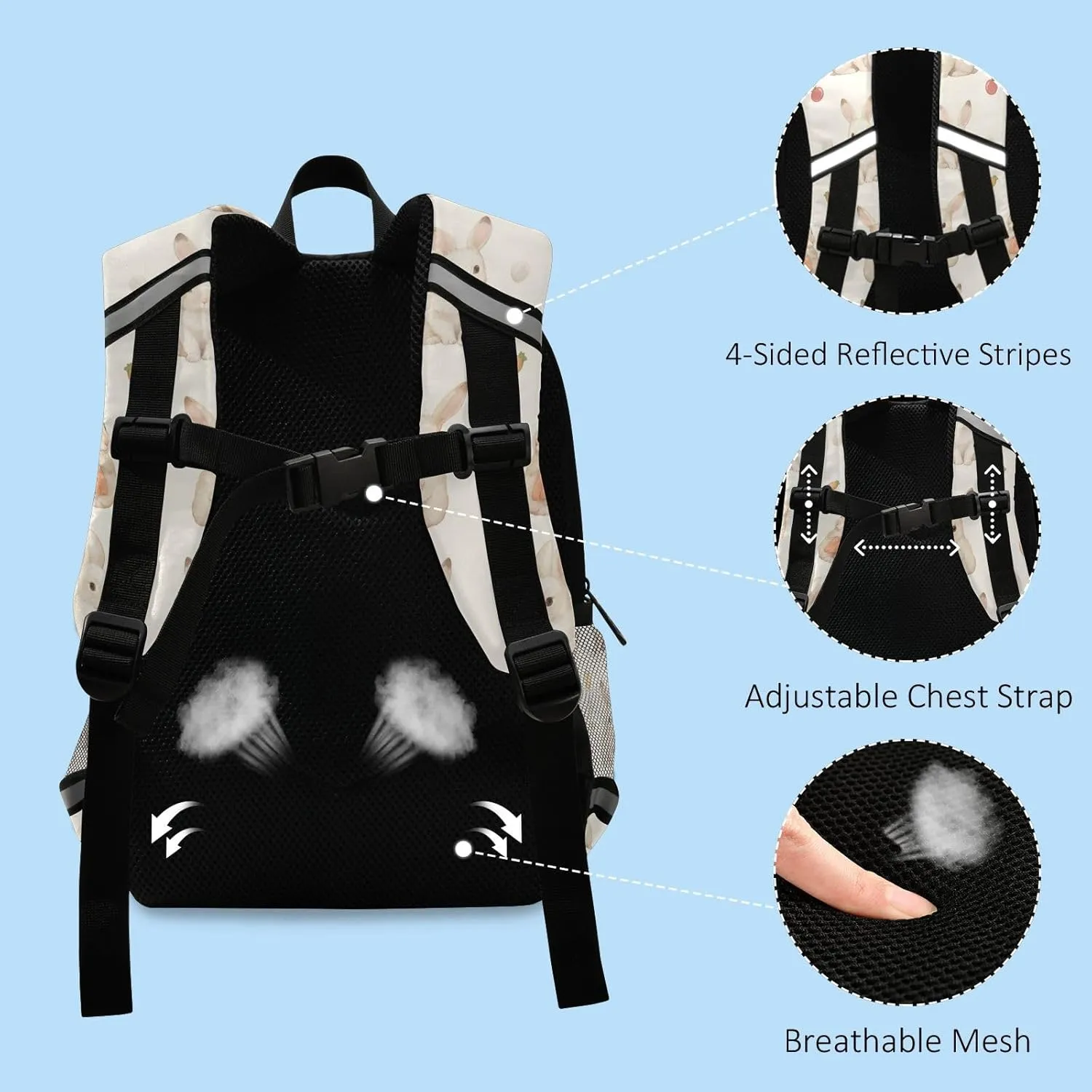 Kids Backpack for Preschool, Happy Easter Rabbit Bunny Pink, Multifunctional Bookbag Cute Travel Back Pack