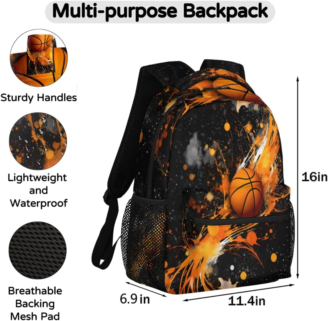Kids School Backpack Abstract Art Painting Basketball Large Bookbag for Elementary Students Boys Girls Lightweight Travel Casual Daypack Water Resistant Outdoor Hiking Sport Rucksack