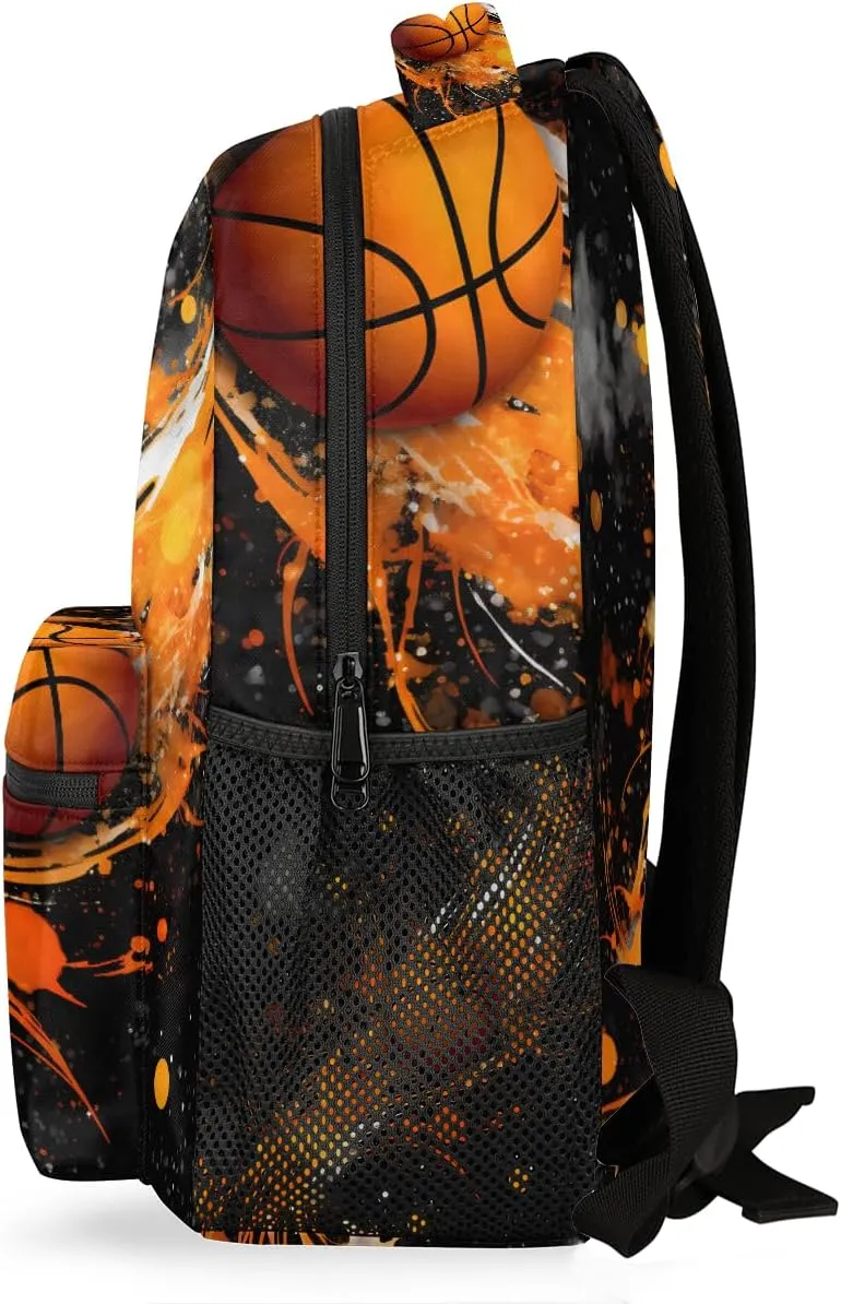 Kids School Backpack Abstract Art Painting Basketball Large Bookbag for Elementary Students Boys Girls Lightweight Travel Casual Daypack Water Resistant Outdoor Hiking Sport Rucksack