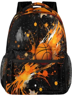 Kids School Backpack Abstract Art Painting Basketball Large Bookbag for Elementary Students Boys Girls Lightweight Travel Casual Daypack Water Resistant Outdoor Hiking Sport Rucksack