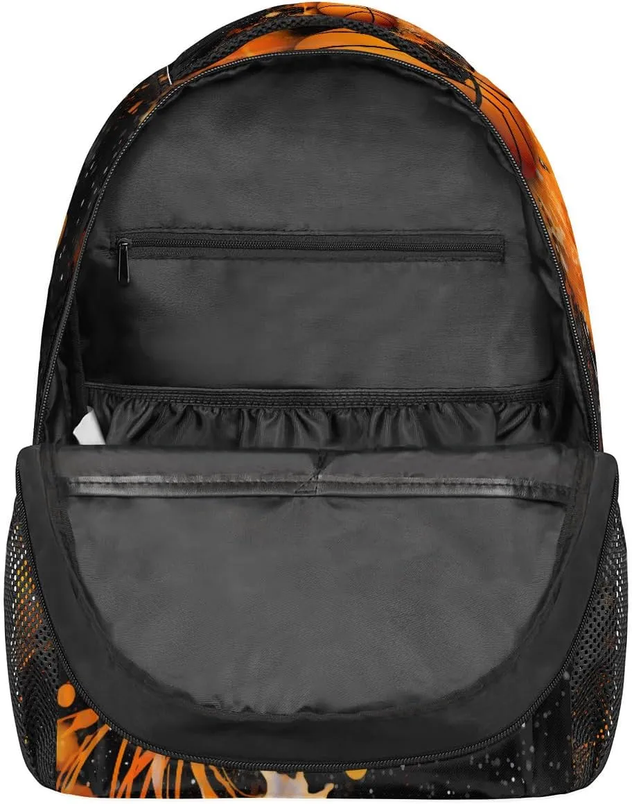 Kids School Backpack Abstract Art Painting Basketball Large Bookbag for Elementary Students Boys Girls Lightweight Travel Casual Daypack Water Resistant Outdoor Hiking Sport Rucksack