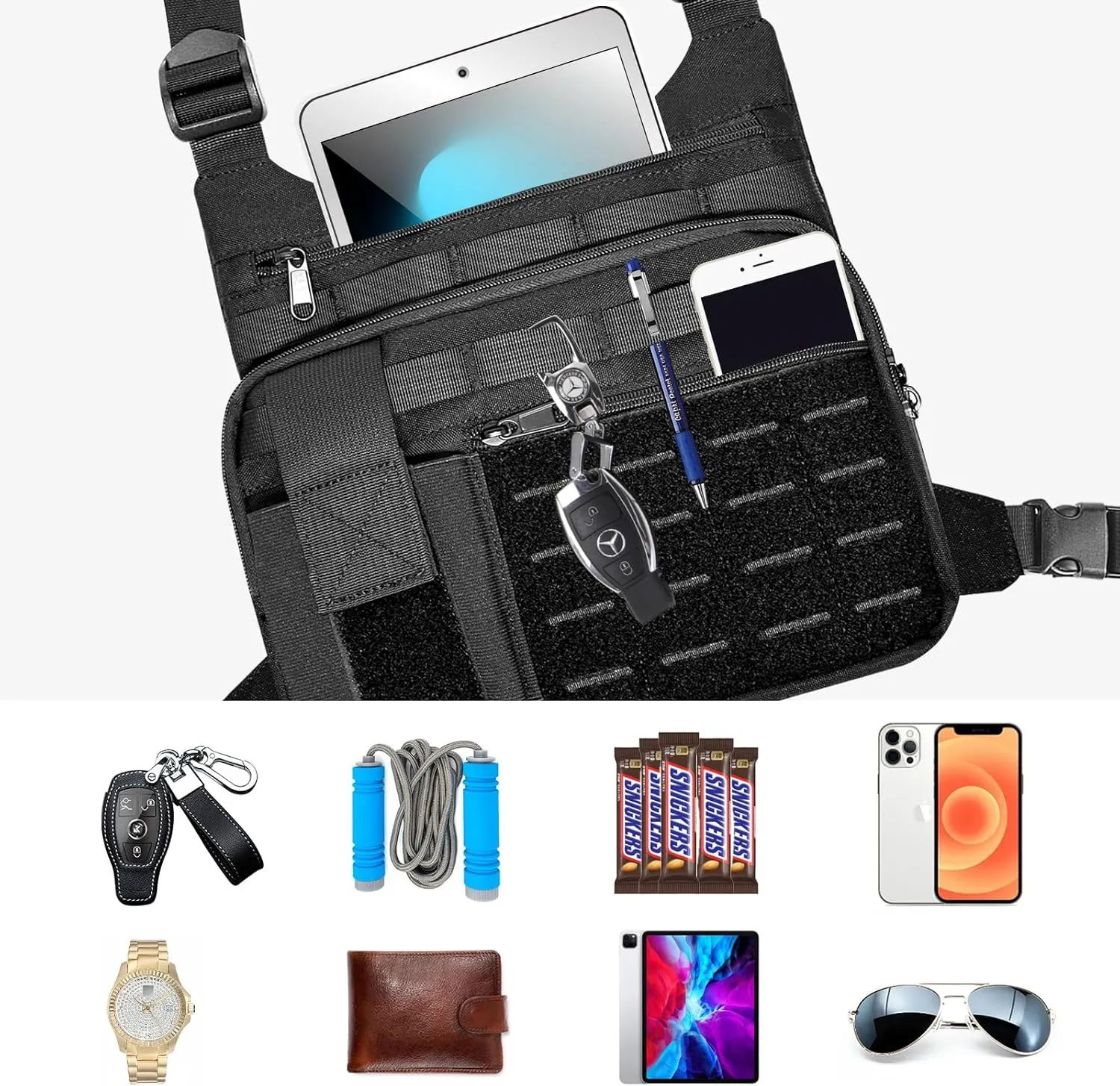 KINGSLONG Tactical Chest Bag Lightweight Running Chest Pack, Water Resistant Running Vest Pack with Phone Holder Running Backpack for Men Women