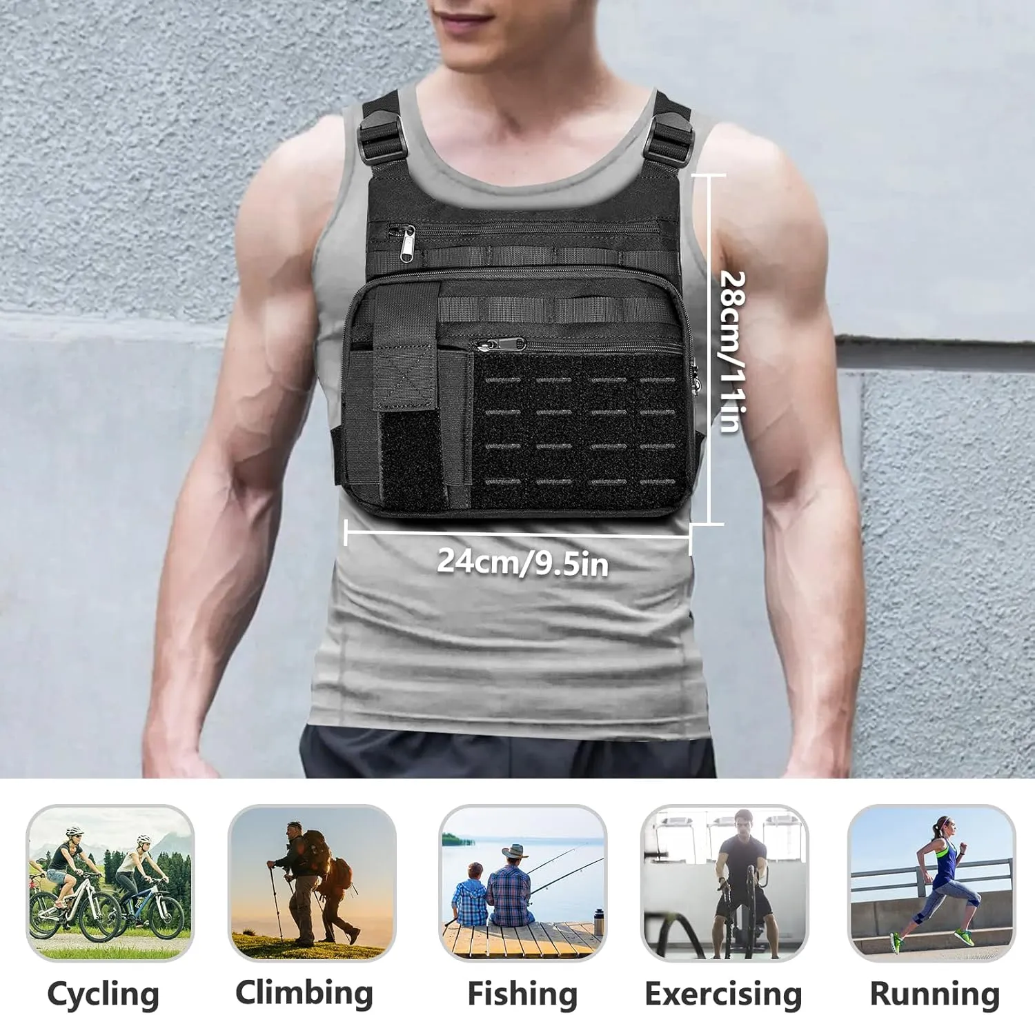 KINGSLONG Tactical Chest Bag Lightweight Running Chest Pack, Water Resistant Running Vest Pack with Phone Holder Running Backpack for Men Women