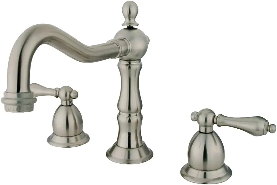 Kingston Brass KS1978AL Heritage Widespread Lavatory Faucet with Metal lever handle, Brushed Nickel