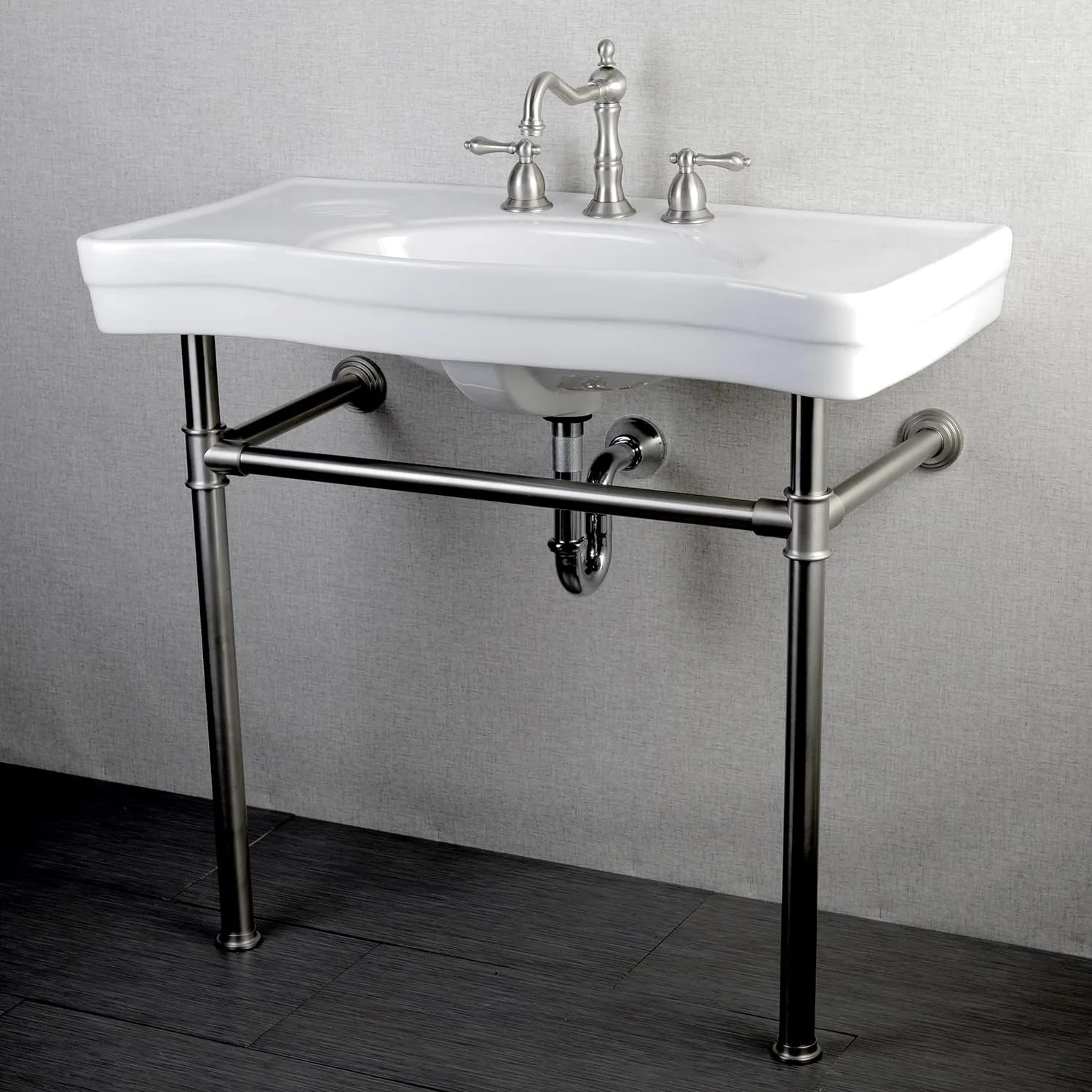 Kingston Brass KS1978AL Heritage Widespread Lavatory Faucet with Metal lever handle, Brushed Nickel