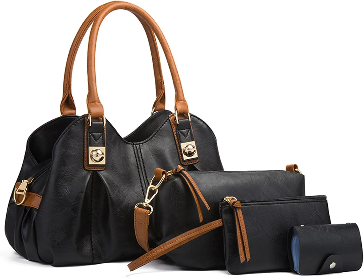 KingTo 4pcs Purses Retro Tote Handbags for Women Stylish Shoulder Bags Soft Top Handle Satchel Set