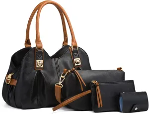 KingTo 4pcs Purses Retro Tote Handbags for Women Stylish Shoulder Bags Soft Top Handle Satchel Set