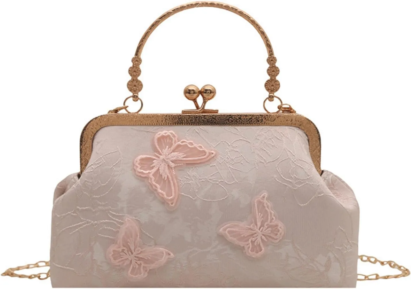 Kiss Lock Purse and Handbag for Women Floral Embroidered Crossbody Bag Medium Handbags Kiss Clasp Tote Shoulder Bags