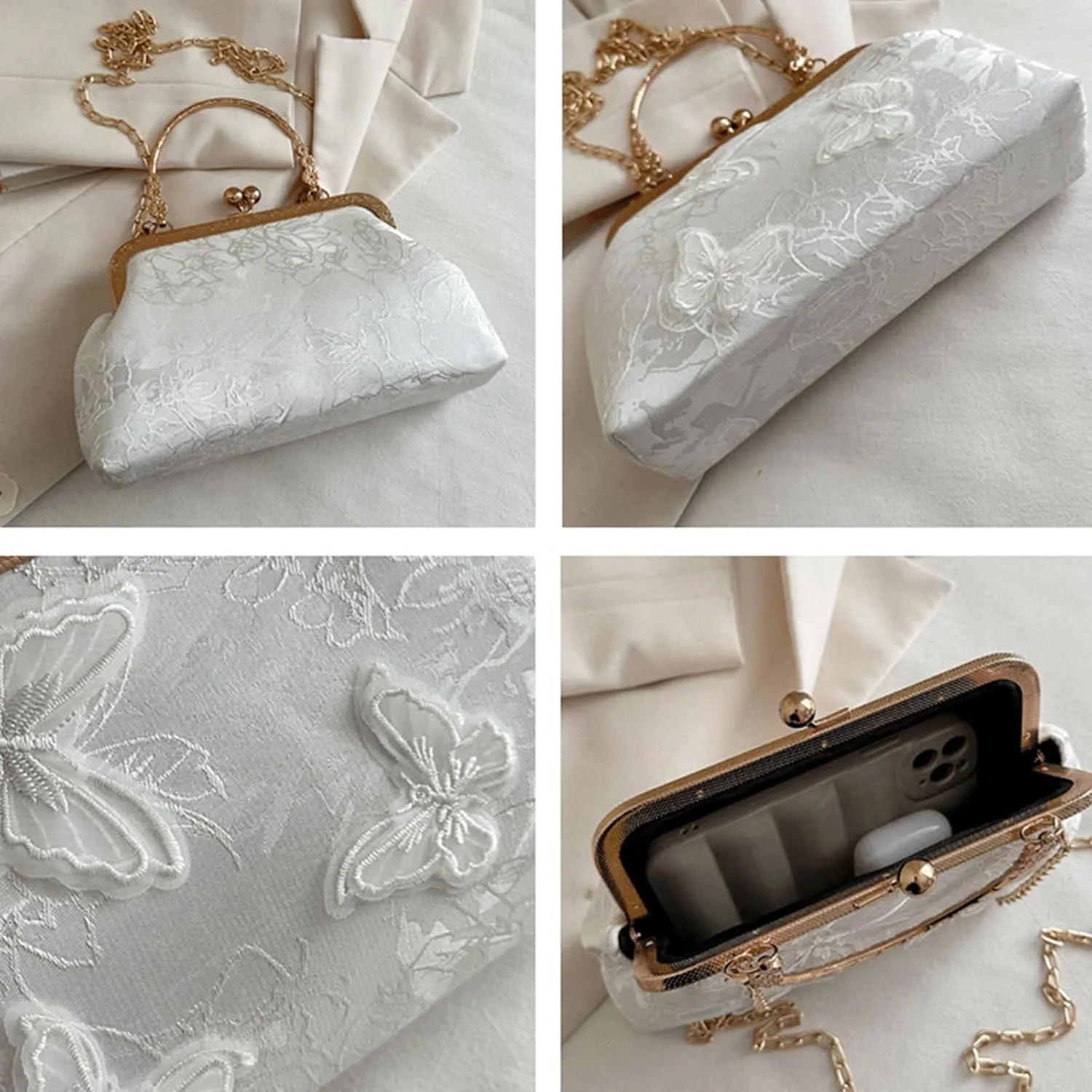 Kiss Lock Purse and Handbag for Women Floral Embroidered Crossbody Bag Medium Handbags Kiss Clasp Tote Shoulder Bags