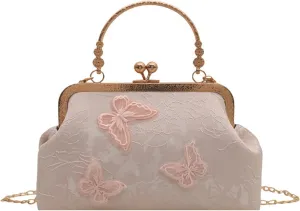 Kiss Lock Purse and Handbag for Women Floral Embroidered Crossbody Bag Medium Handbags Kiss Clasp Tote Shoulder Bags