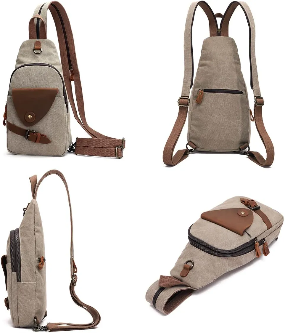 KL928 Canvas Sling Bag Crossbody Backpack Shoulder Casual Rucksack for Men Women