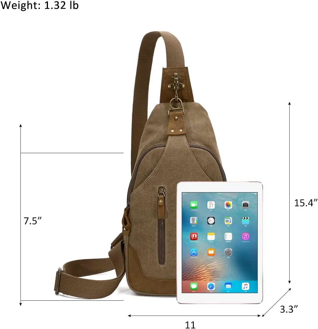 KL928 Canvas Sling Bag Crossbody Backpack Shoulder Casual Rucksack for Men Women