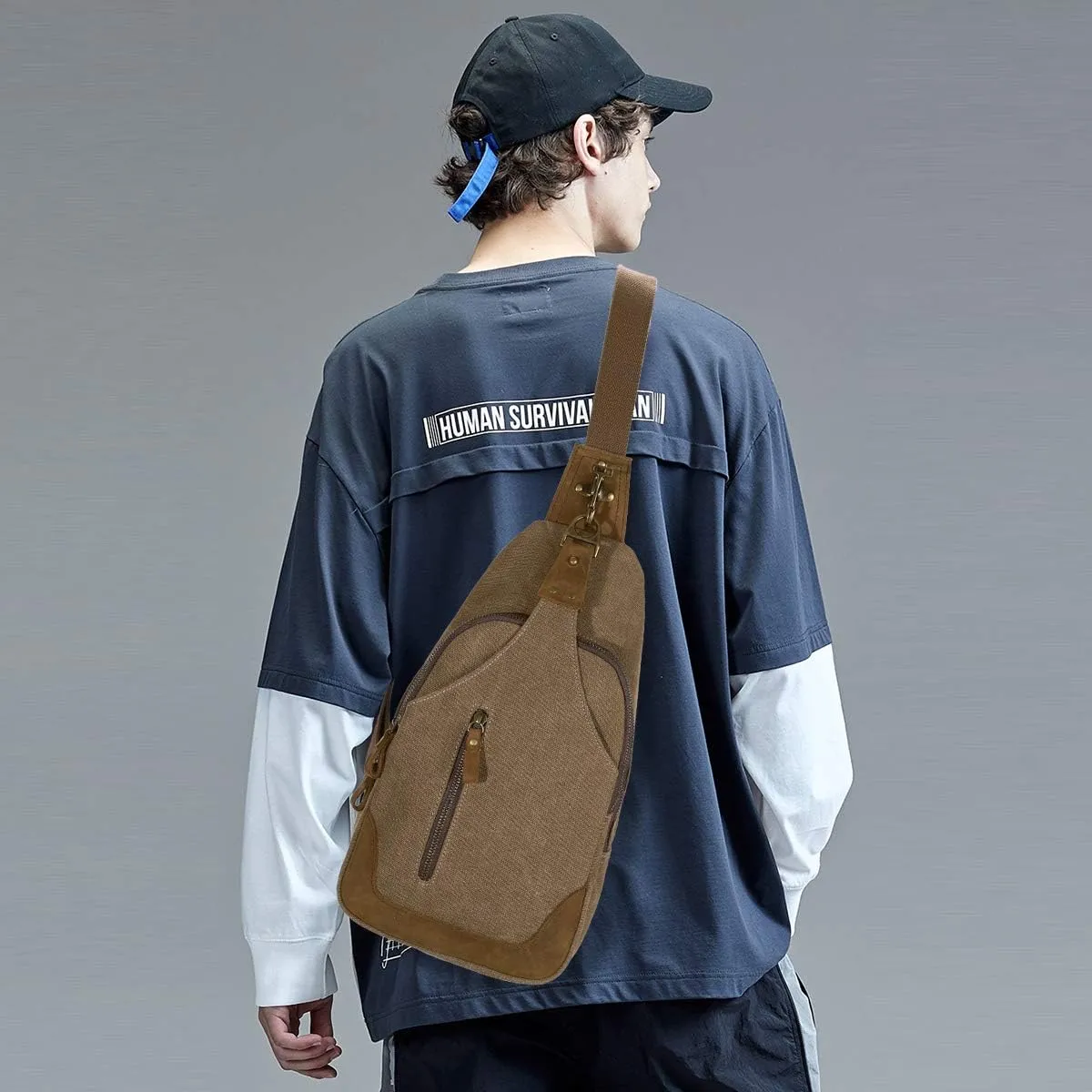 KL928 Canvas Sling Bag Crossbody Backpack Shoulder Casual Rucksack for Men Women