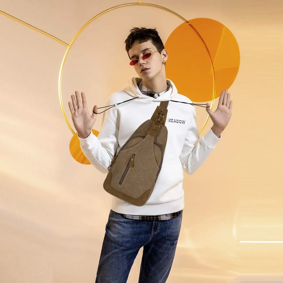 KL928 Canvas Sling Bag Crossbody Backpack Shoulder Casual Rucksack for Men Women