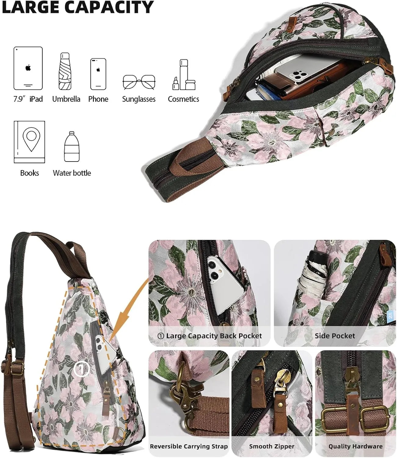 KL928 Canvas Sling Bag - Small Crossbody Backpack Shoulder Casual Daypack Rucksack for Men Women