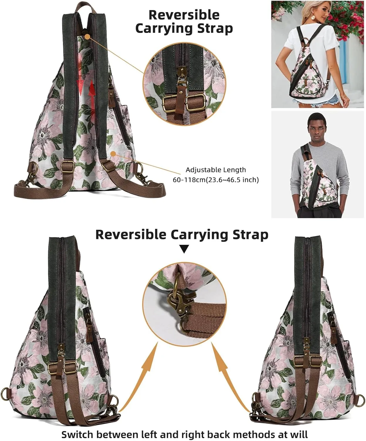 KL928 Canvas Sling Bag - Small Crossbody Backpack Shoulder Casual Daypack Rucksack for Men Women