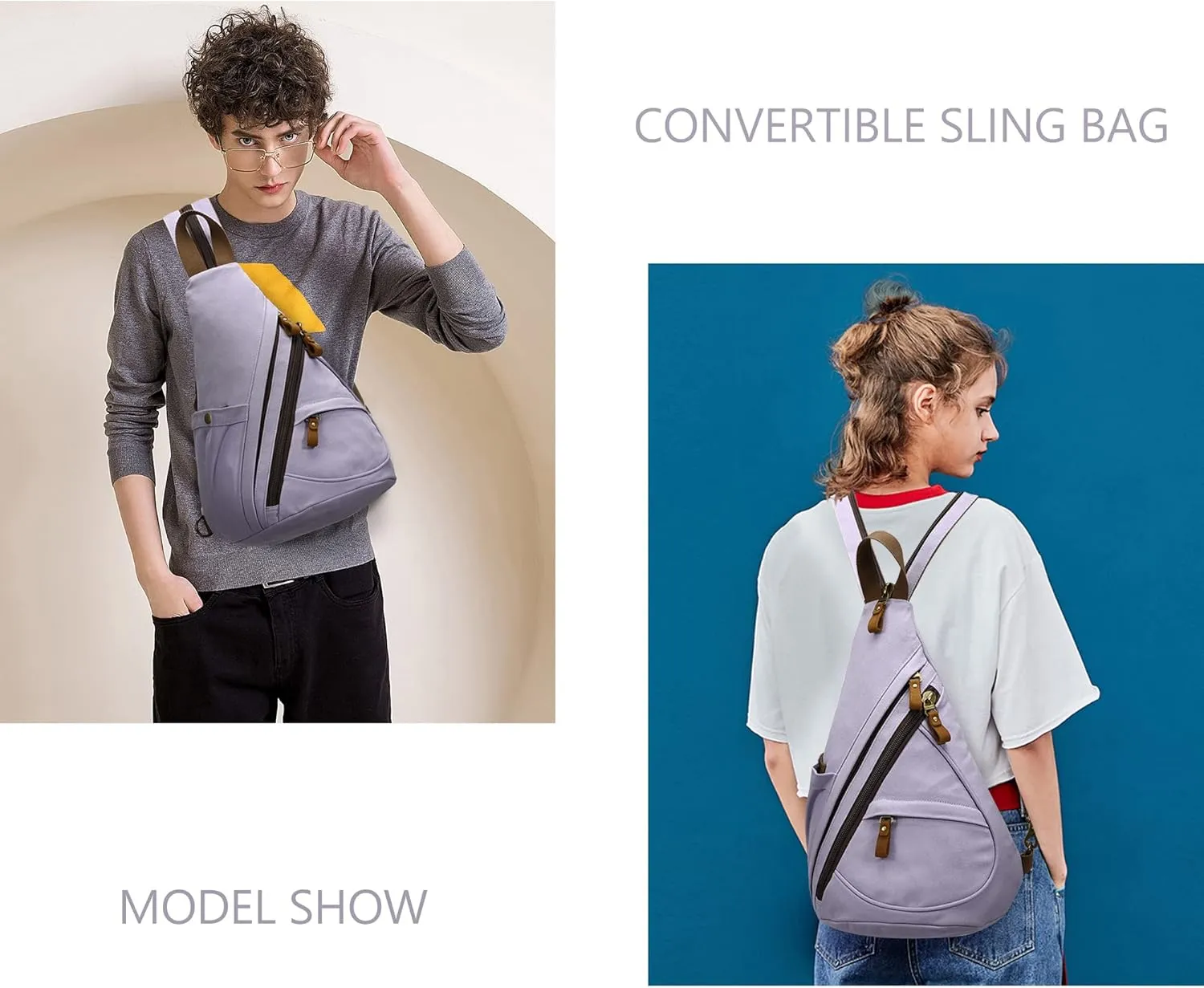 KL928 Canvas Sling Bag - Small Crossbody Backpack Shoulder Casual Daypack Rucksack for Men Women(Large Version)