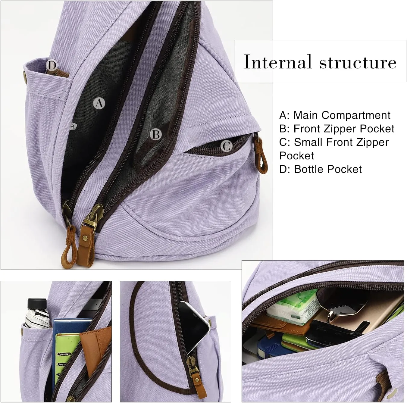 KL928 Canvas Sling Bag - Small Crossbody Backpack Shoulder Casual Daypack Rucksack for Men Women(Large Version)