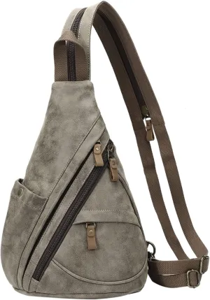 KL928 PU Leather Sling Bag - Small Crossbody Backpack Shoulder Casual Daypack Rucksack for Men Women
