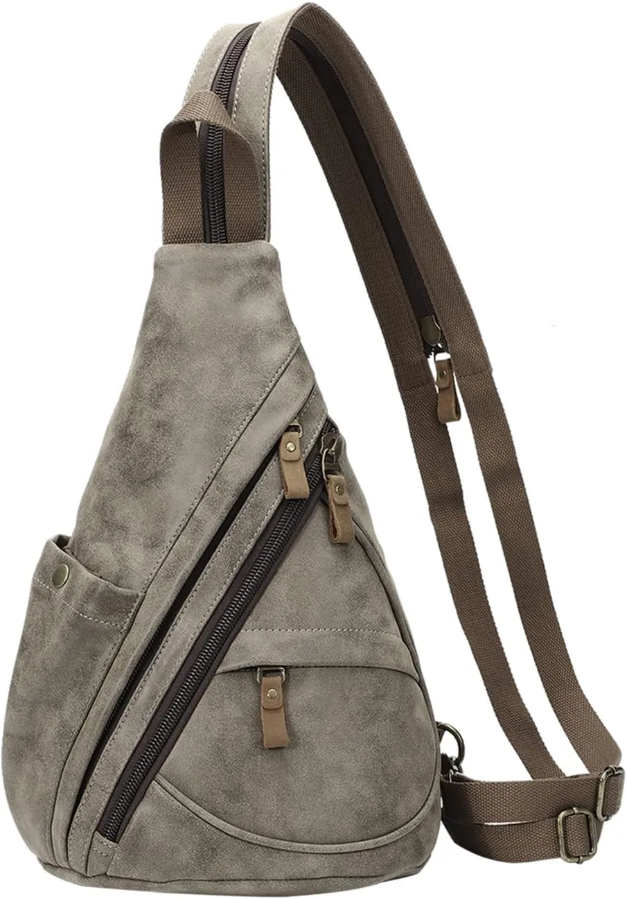 KL928 PU Leather Sling Bag - Small Crossbody Backpack Shoulder Casual Daypack Rucksack for Men Women
