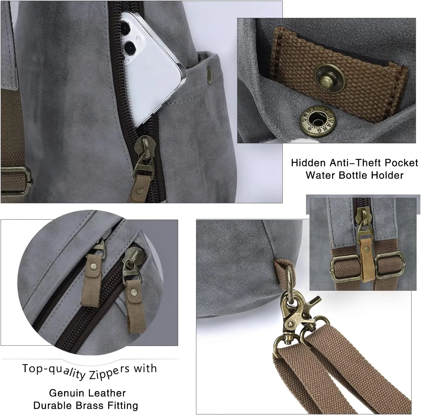 KL928 PU Leather Sling Bag - Small Crossbody Backpack Shoulder Casual Daypack Rucksack for Men Women
