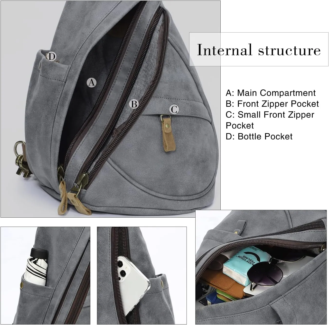 KL928 PU Leather Sling Bag - Small Crossbody Backpack Shoulder Casual Daypack Rucksack for Men Women