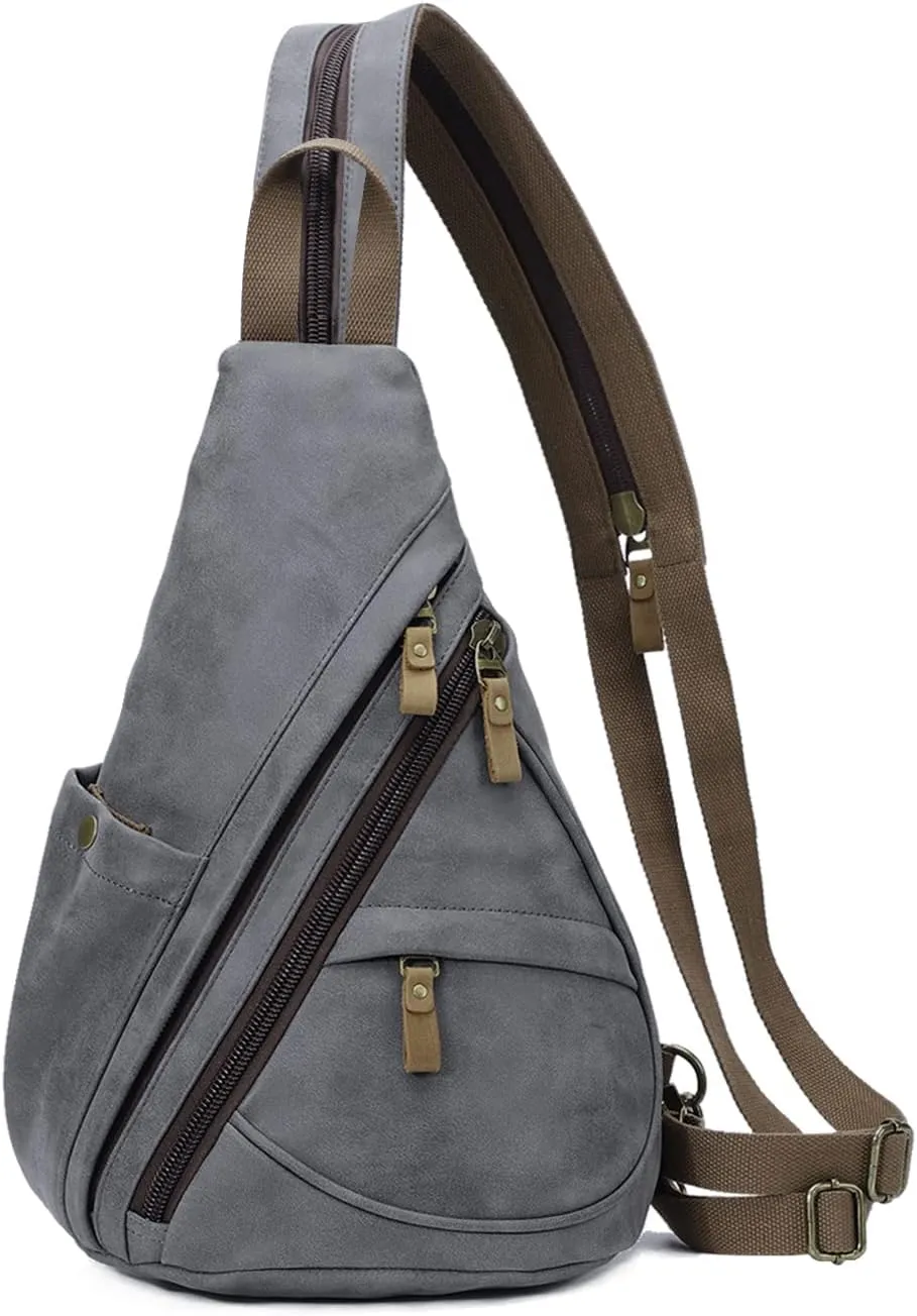 KL928 PU Leather Sling Bag - Small Crossbody Backpack Shoulder Casual Daypack Rucksack for Men Women