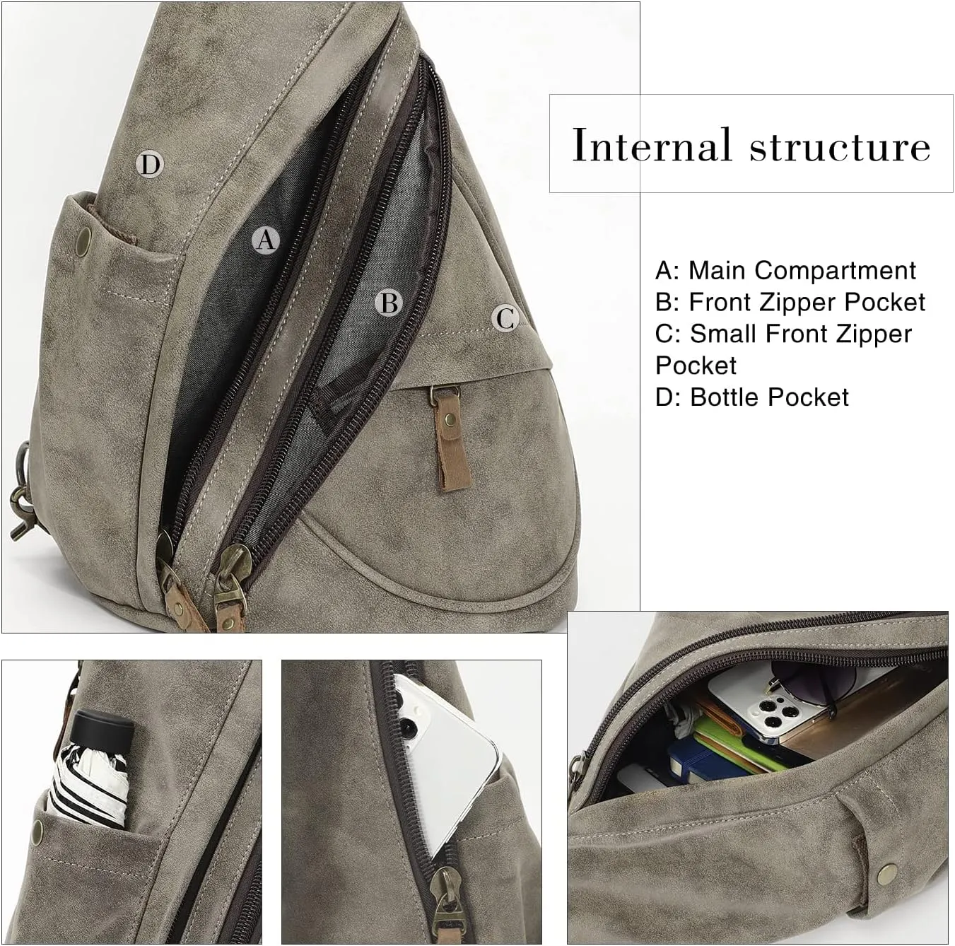 KL928 PU Leather Sling Bag - Small Crossbody Backpack Shoulder Casual Daypack Rucksack for Men Women