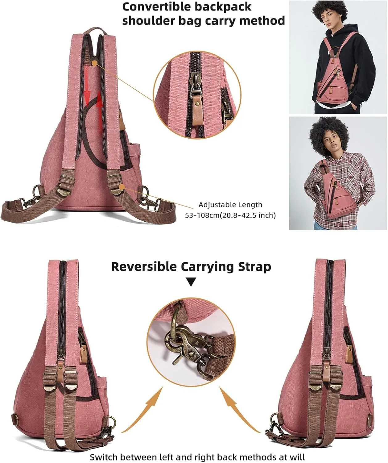 KL928 Sling Bag - Small Crossbody Backpack Shoulder Casual Daypack Rucksack for Men Women