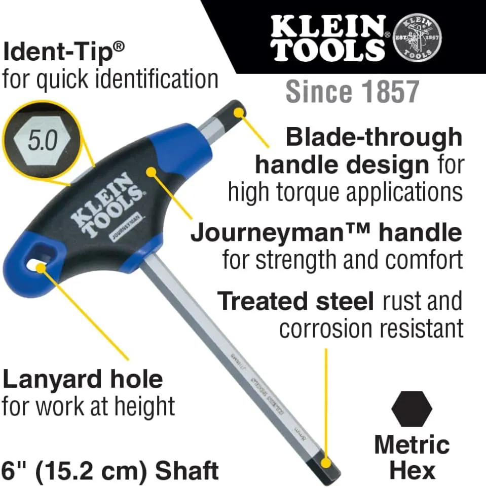 Klein Tools JTH68M T-Handle Hex Key Set, Metric Sizes Allen Wrench Set with 6-Inch Blades, Stand Included, 8-Piece