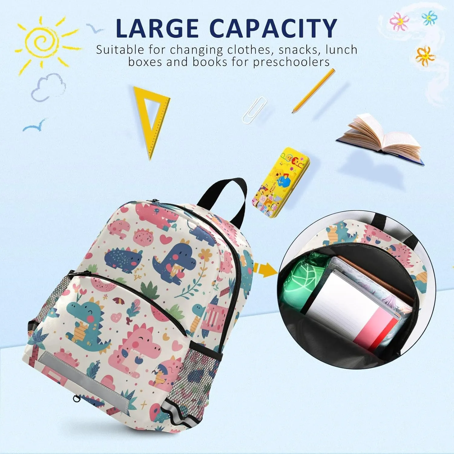 KLL Elementary Backpack for Girls Cute Water Resistant Book Bag for School Travel Back Pack, Cute Cartoon Alligator