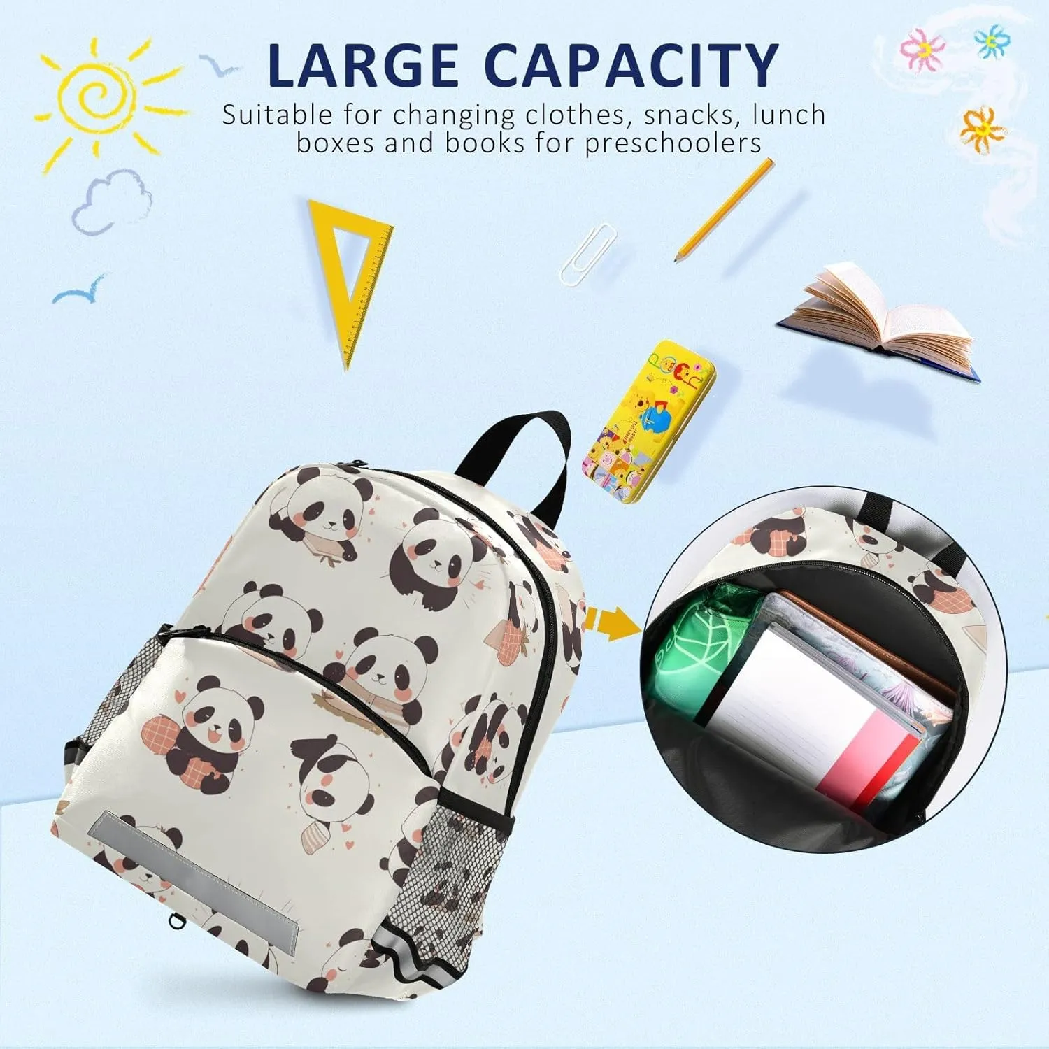 KLL Toddler Backpacks Mini Water Resistant School Bag Travel Back Pack, Chinese Panda Cute Cartoon