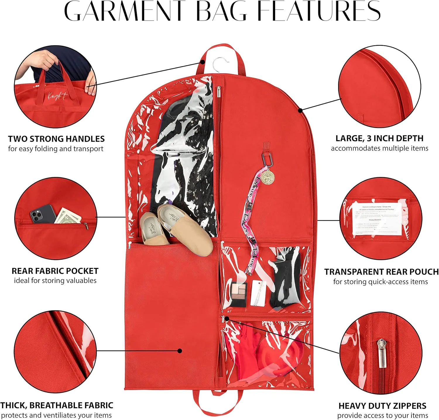 Knight Bag Company- 40 inch Garment Bag with PVC Pouches