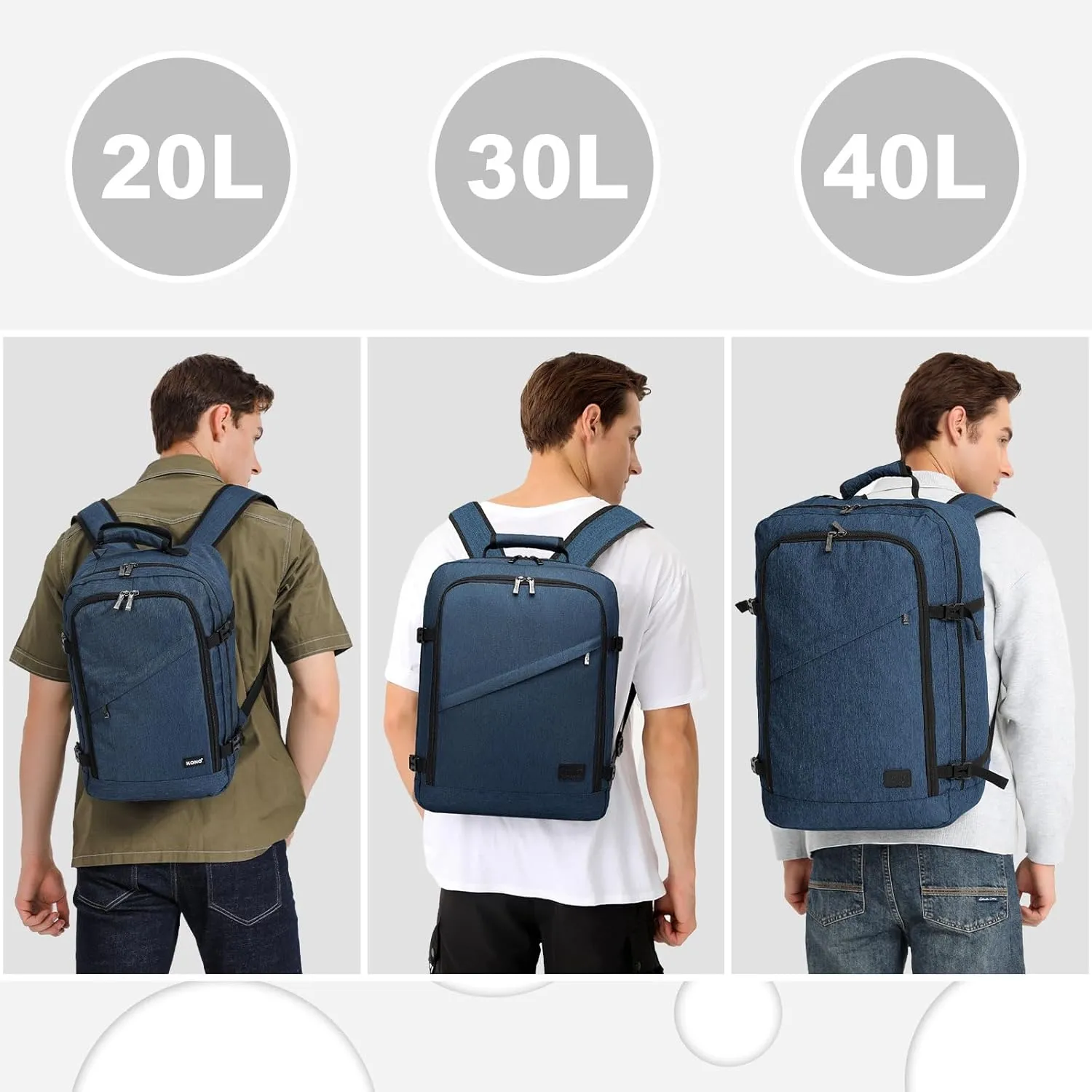 Kono Carry on Backpack, 22" Airplane Approved Travel Backpack for Men and Women, Waterproof Lightweight Daypack for Flight 40L (Navy, Large)