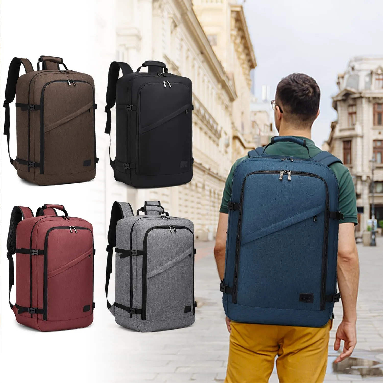 Kono Carry on Backpack, 22" Airplane Approved Travel Backpack for Men and Women, Waterproof Lightweight Daypack for Flight 40L (Navy, Large)