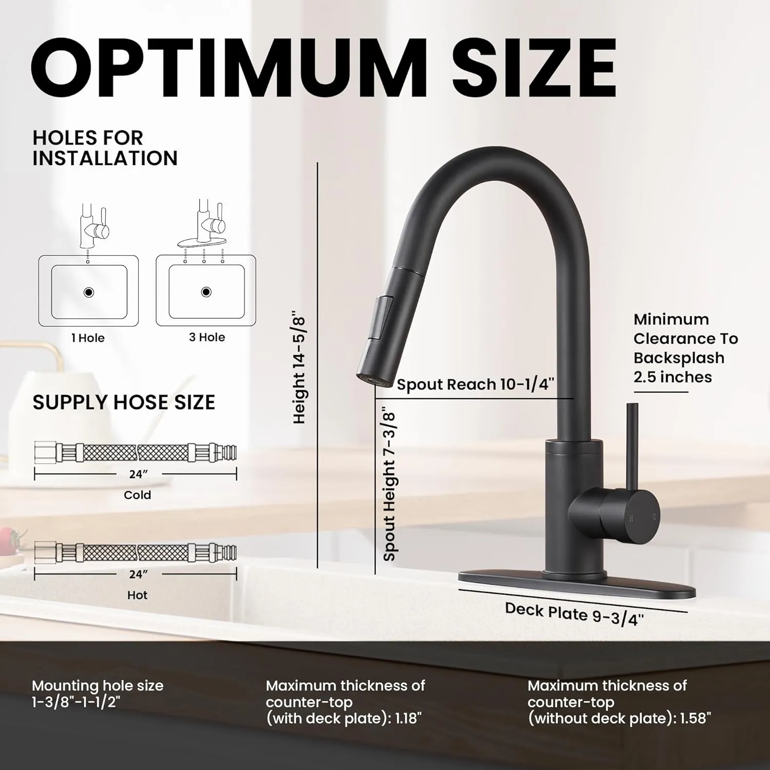 KPW Kitchen Faucets, Matte Black Kitchen Faucet with Pull Down Sprayer, High Arc Single Handle Stainless Steel Sink Faucets 1 or 3 Hole, Kitchen Sink Faucets for Farmhouse Campervan Laundry RV