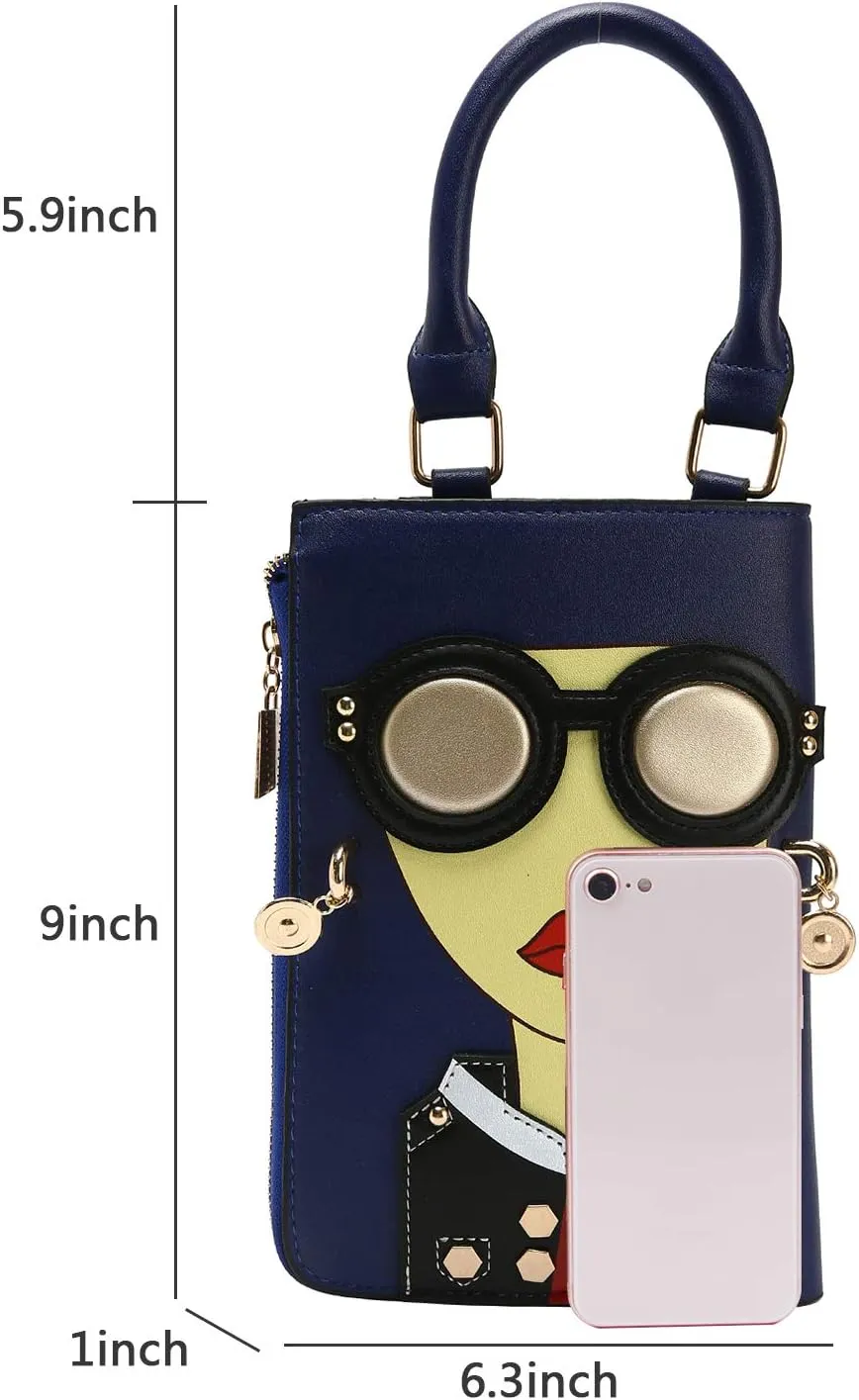 KUANG! Women Novelty Lady Face Shoulder Bags Funky PU Leather Top Handle Satchel Handbags Clutch Purse for Women